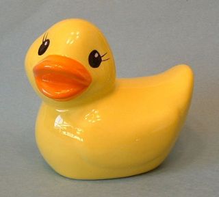 New Ceramic Yellow Rubber Ducky Duck Kitchen Scrubber Sponge Holder w