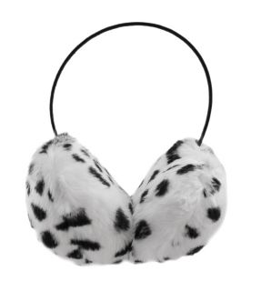 Fuzzy White Plush Dalmatian Spotted Adjustable Earmuffs Ear Muffs