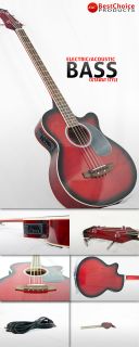 Red Electric Acoustic Bass Guitar w Equalizer EBA RD1