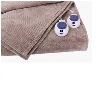  Micro Plush Electric Heated Triple Rib Queen Size Blanket Beige