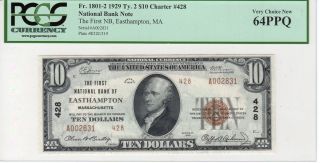 1929 10 First National Bank Easthampton MASSACHUSETTS PCGS V Ch New 64