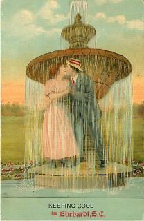 SC Ehrhardt Keeping Cool Couple Kissing Under Fountain mailed 1912