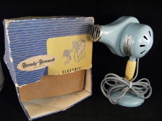 Antique HANDY HANNAH WITH STAND BLUE Hair Dryer in Original Box WORKS