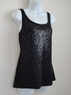 New Eileen Fisher Charcoal Wool Feathered Sequined Scoop Neck Knit