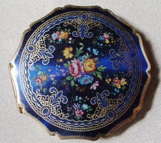  Stratton Compact Enameld Blue Flowers