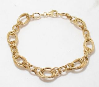 Textured Double Oval Link Bracelet 14k Yellow Gold 