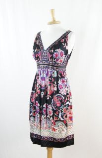 ECI NY Black Cream and Red Silk Floral Sleeveless Cocktail Dress Size