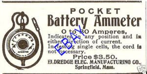 1906 Eldredge Battery Ammeter Ad Car Engine Ampere