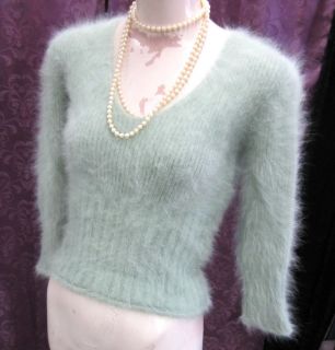 40s 50s PINUP 80s Ed Wood FLUFFY mint green 80% ANGORA sweater GIFT