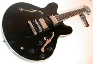 Oscar Schmidt Delta Blues Semi Hollow Guitar, Black, Covered Pickups