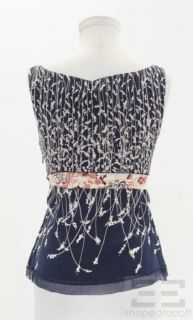 Elie Tahari Blue Orange Print Silk Belted Sleeveless Top Size XS New