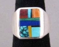 Native Navajo E Yazzie Sterling Turquois Inlay Ring S11