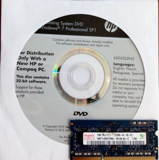 HP Windows 7 Professional 32 bit SP1 DVD PC Laptop + 1GB RAM