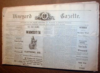 1886 Newspaper Edgartown Marthas Vineyard Gazette Massachusetts RARE