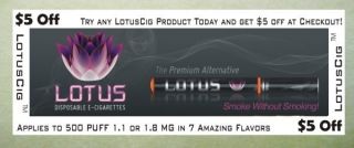  Coupons 5 OFF Lotus Ecig Electronic Cigarette 500 Puff 7 Flavors