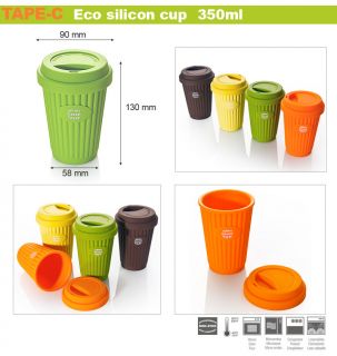 Eco Silicon Travel Coffee Tea Mug Cup Lid Portable 350ml Brand New to