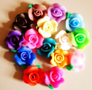 15pcs Mixed Color Fimo Polymer Clay Heart Flower Charmful Beads 10mm