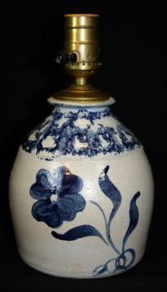 Signed Ellis Pinehurst MO pottery stoneware blue floral design vintage