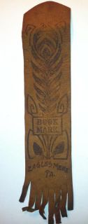  Leather Book Mark Bookmark Eagles Mere PA Printed Fringed 1920s