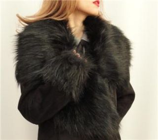 BN Edina Ronay Black Faux Leather Warm Coat with Large Collar UK12 US8