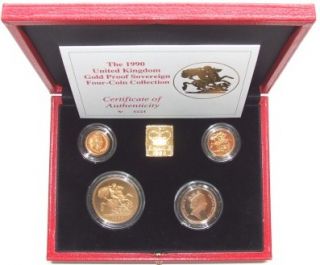 1990 Queen Elizabeth II 4 Coin Gold Proof Sovereign set.