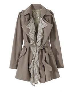 Womens Elegant Fall Trench Jacket Embellished w Removable Lace