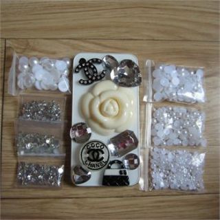 White Camellia Flower Deco Kits For DIY Mobile Phone IPhone 4G 4S