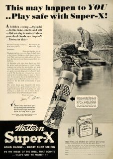 1934 Ad Western Cartridge Ammunition Shell Hunting Lake   ORIGINAL