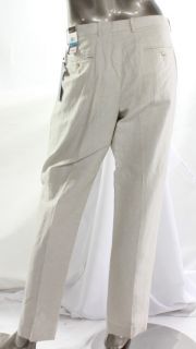 Perry Ellis New Mens Beige Linen Pants Size 34x32 Casual Flat Front