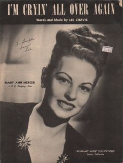1947 AUTOGRAPHED sheet music ENCINO, CALIFORNIA Mary Ann Mercer of N.B
