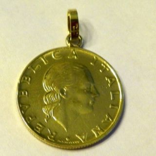 14K GOLD BAIL GENUINE ITALIAN 200 LIRE COIN PENDANT HARD TO FIND