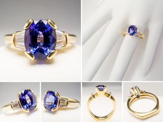Genuine Tanzanite Engagement Ring w/ Diamond Accents 18K Gold sku