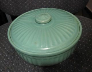  California Potteries Art Deco Blue Casserole with Pierced Stand Holder