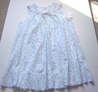Eileen West Blue Gray Print Cotton Lawn White Lace Gown x L New Ret $