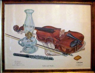 Don Ensor Framed 2X Signed and Dated Violin and Piccolo
