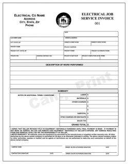 ELECTRICAL WORK ORDER INVOICE   2 PART CARBONLESS