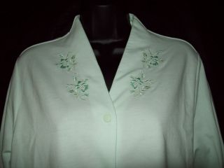 NWT MISS ELAINE LONG SLV SNAP FRONT FRENCH TERRY KNIT BED JACKET EMBRD
