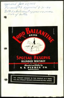 Lord Ballantine Blended Whiskey Label s s Pierce 1953