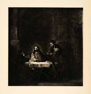 1907 Photogravure Supper Emmaus Rembrandt Religion Christ Architecture