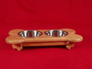 Elevated Raised Dog Feeder Bowl Dish Solid Oak 3 FREE NAME STAIN