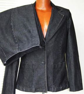 Erik Stewart Womens 2pc Denim Black Jean Style Blazer Pant Suit Size 8