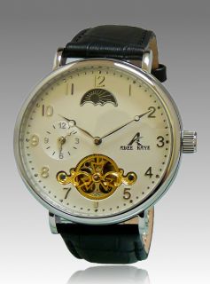Adee Kaye Mens Automatic 22 Jewels White Dial Leather Watch AK7117