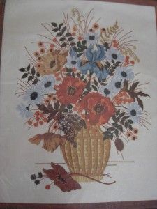  Crewl Embroidery Blue & Rust Bouquet Kit Gloria Eriksen Iris 1982 NEW