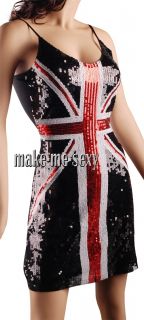 Sexy British Flag Sequin Dress Blk Union Jack Clubwear