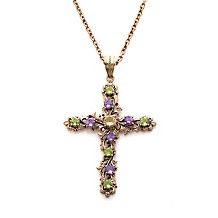  4ct Multigemstone Budded Cross Pendant with 17 Necklace