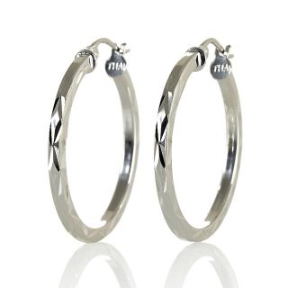 Sterling Silver Diamond Cut Hoop Earrings   1 1/16
