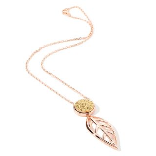Gold Drusy Rose Vermeil Leaf Pendant with 17 Chain