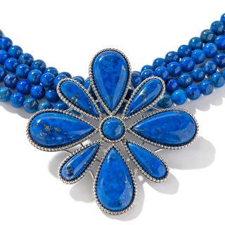  King Blue Lapis Flower Design Pendant with 18 1/2 Beaded Necklace