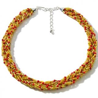  Serpentine and Coral Sterling Silver 18 Braid Necklace