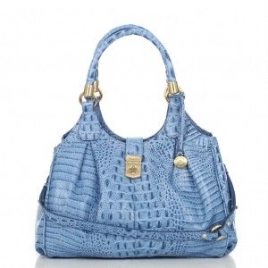 Brahmin Elisa Pool Melbourne Blue Croco Leather Hobo Shoulder Handbag